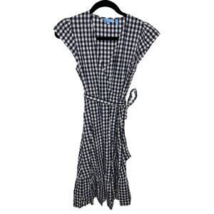Draper James Navy Gingham Wrap Midi Dress Ruffle Hem Belted Size 2